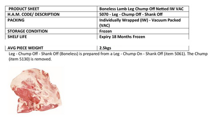 Mulwarra AUS Lamb Boneless Leg Chump Off Netted 2.50kg +/-