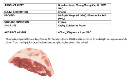 Mulwarra AUS Lamb Boneless Rump Chump Cap On 400g-500g x 4pcs per pack