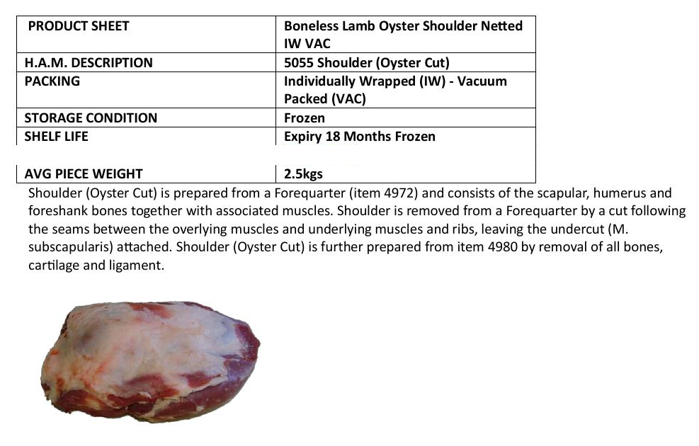 Mulwarra AUS Lamb Oyster Shoulder Boneless Netted 2.5kg +/-