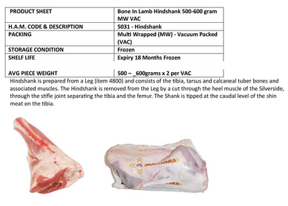 Mulwarra AUS Lamb Hindshank Bone-In 500g-600g x 2pcs per pack