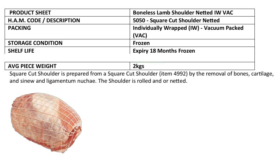 Mulwarra Lamb Shoulder  Boneless Netted Australia 2kg +/-