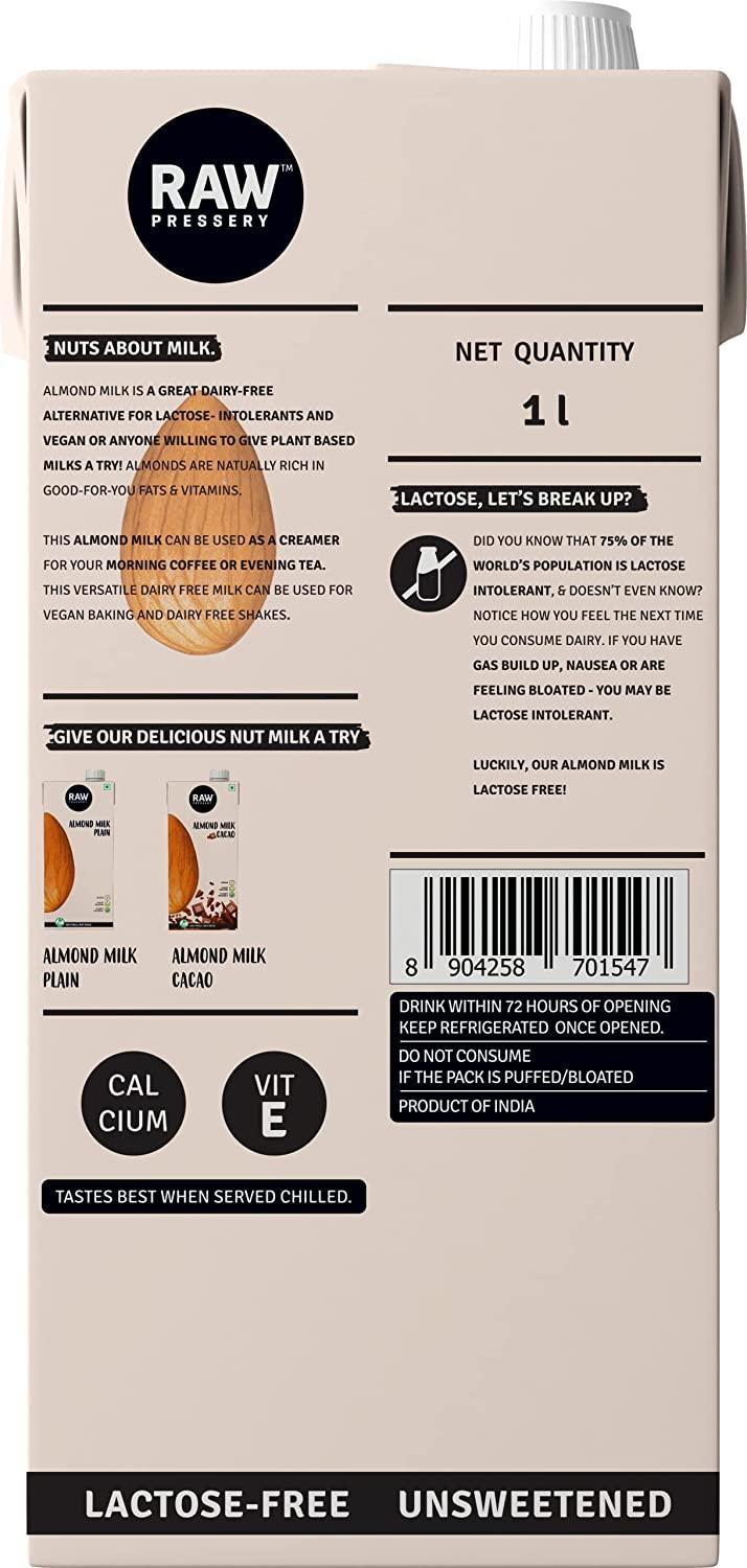 Raw Pressery Almond Milk Plain Unsweetened 1L - reddotgreendot