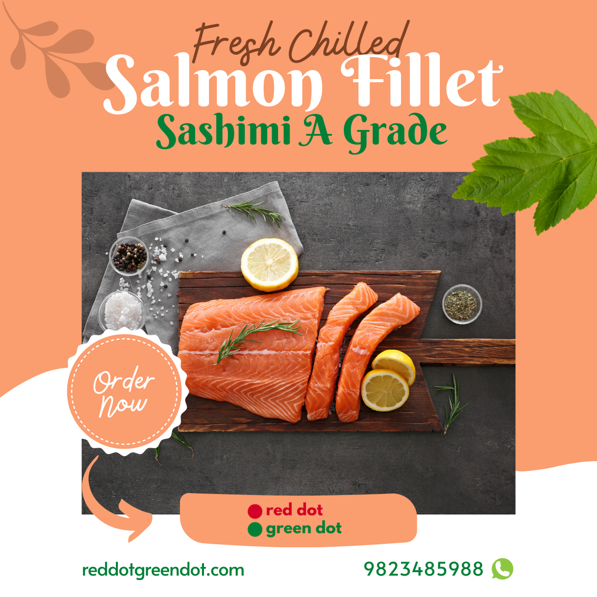 Fresh Chilled Salmon Fillet with Skin Sashimi Grade - reddotgreendot