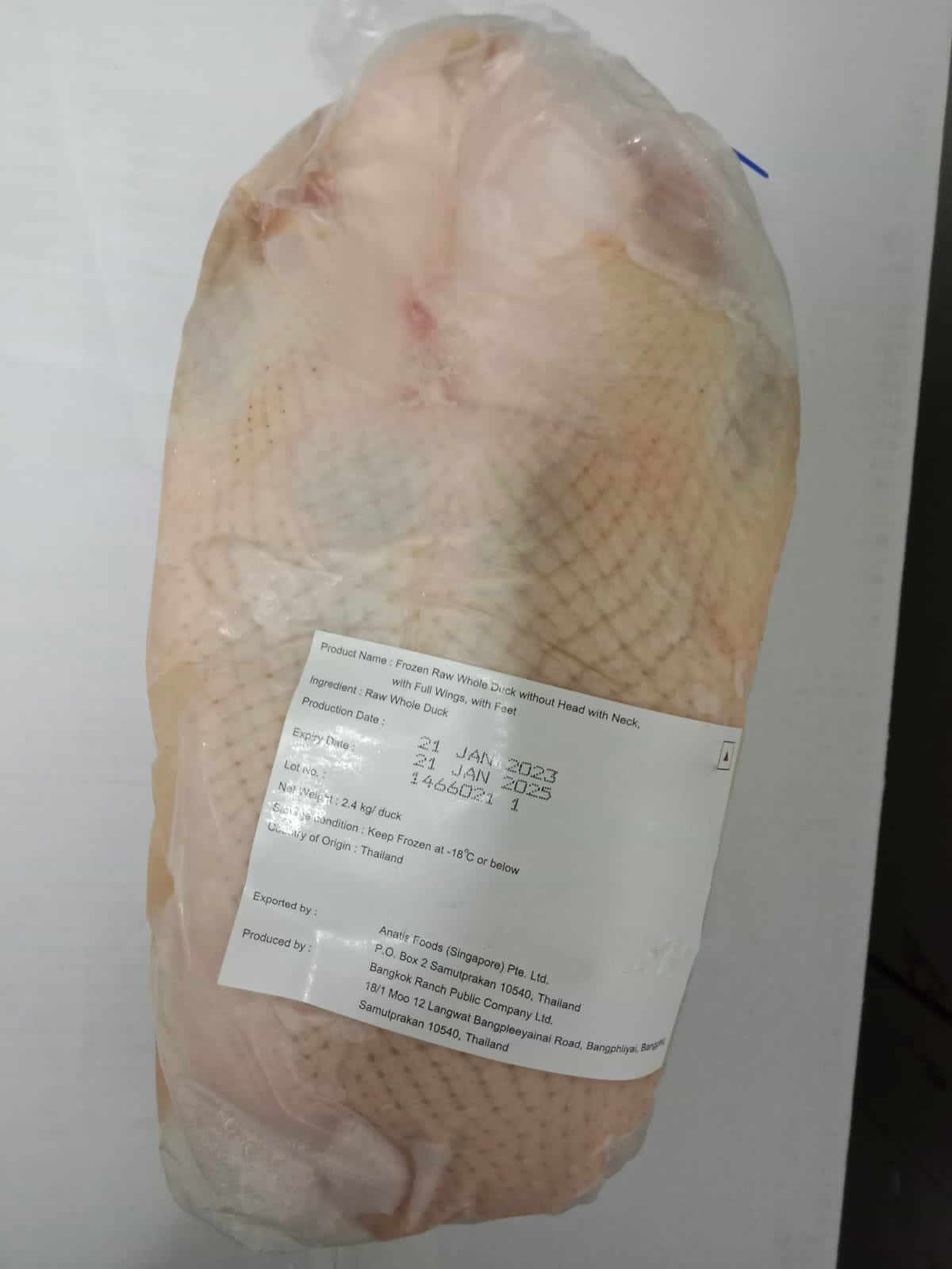 Frozen Raw Whole Duck Thai 2.50kg - reddotgreendot