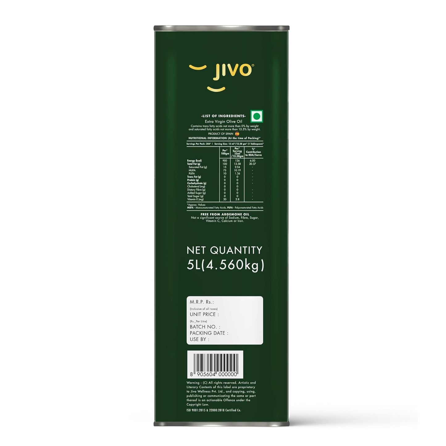 Jivo Extra Virgin Olive Oil 5L