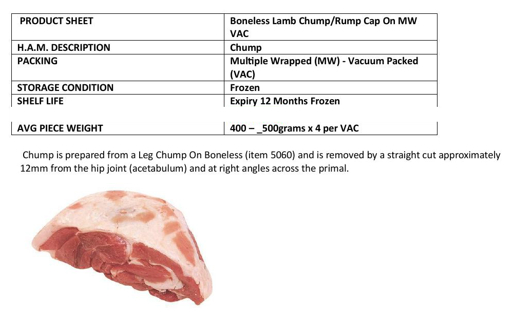 Mulwarra AUS Lamb Boneless Rump Chump Cap On 400g-500g x 4pcs per pack