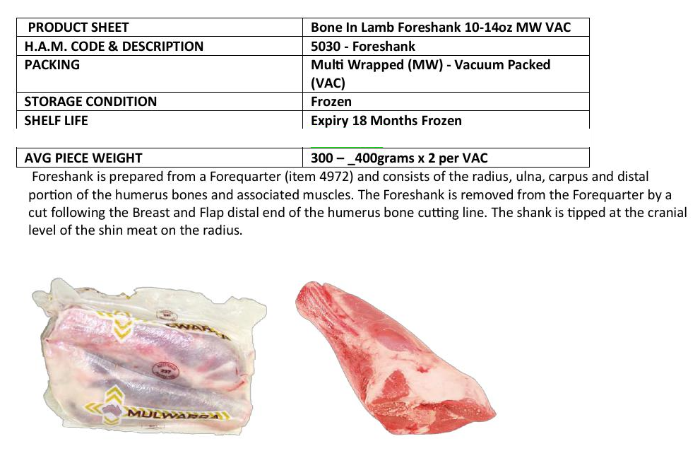 Mulwarra AUS Lamb Foreshank Bone-In 300g-400g x 2pcs per pack