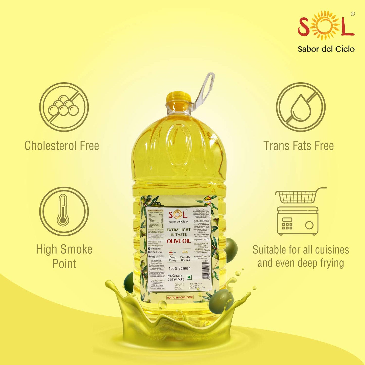 SOL Extra Light Olive Oil 5L - 100% Spanish Genuine Olive Oil