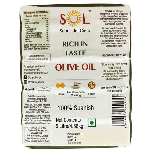 SOL Pure Olive Oil 5L - 100% Spanish Genuine Olive Oil