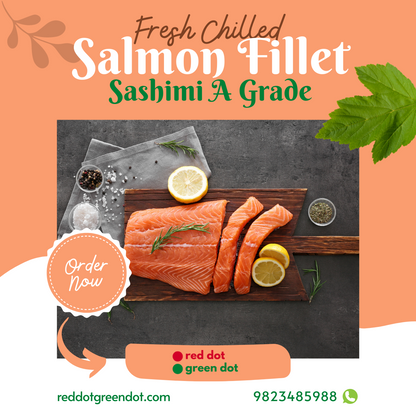 Fresh Chilled Salmon Fillet with Skin Sashimi Grade - reddotgreendot